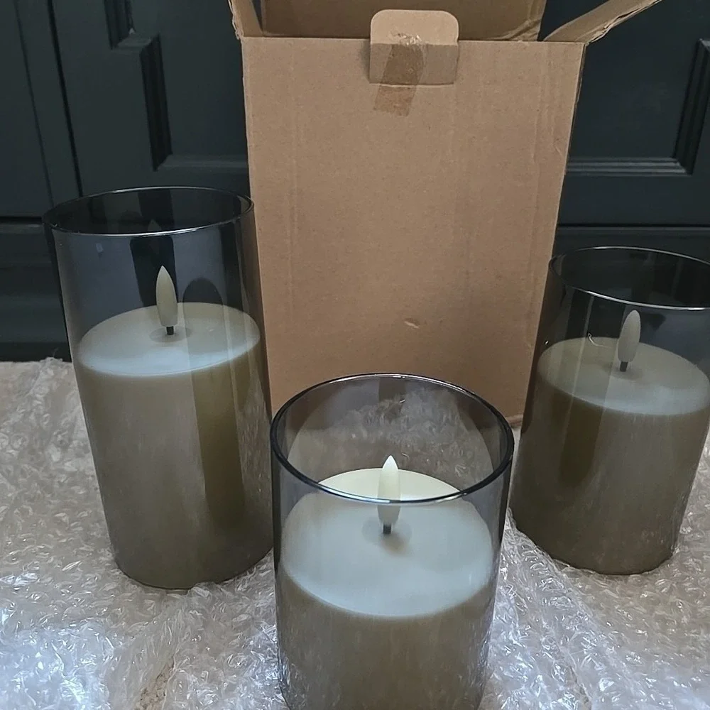 Set‎ of 3 Gray Flameless Candles - Flickering Wick LED Electronic Candle Battery
